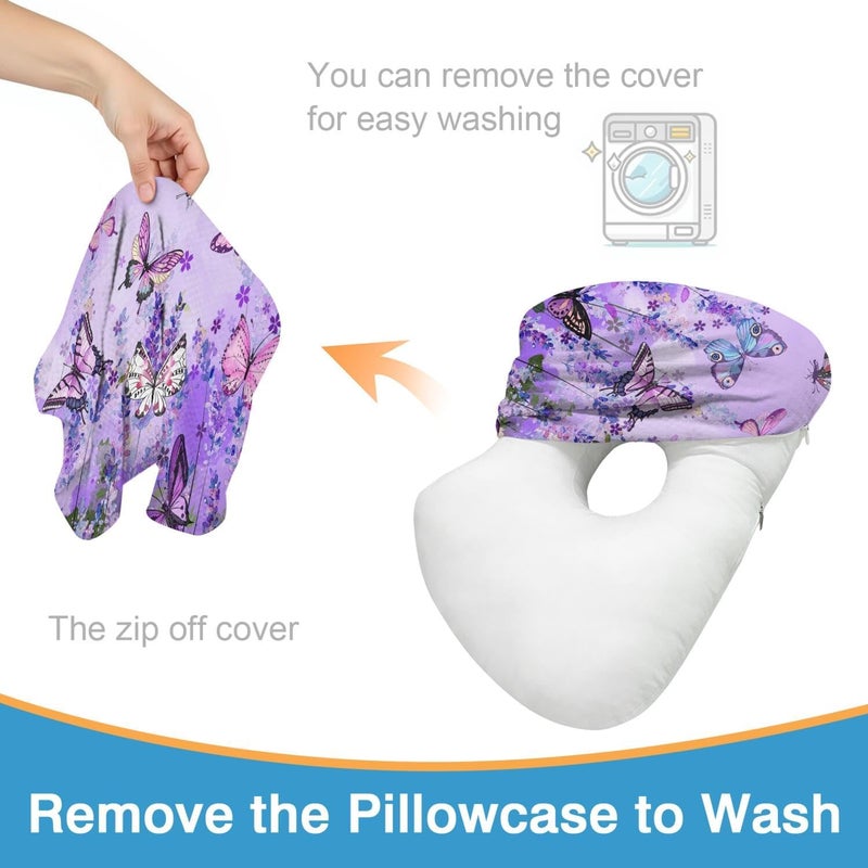 BVOKQUC Ear Piercing Pillow for Side Sleepers with Washable Cover Pillows with Holes for Ear Pain,Donut Pillow for Adults CNH Ear Pain Relief Pressure Sores Ear Pillow with Hole in Center - Image 2